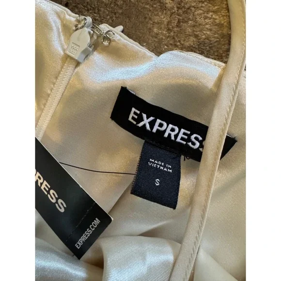 NWT $98 Express Women's Sleeveless Satin Tie-Waist Maxi Dress Ivory, Size‎ Small - Picture 7 of 8